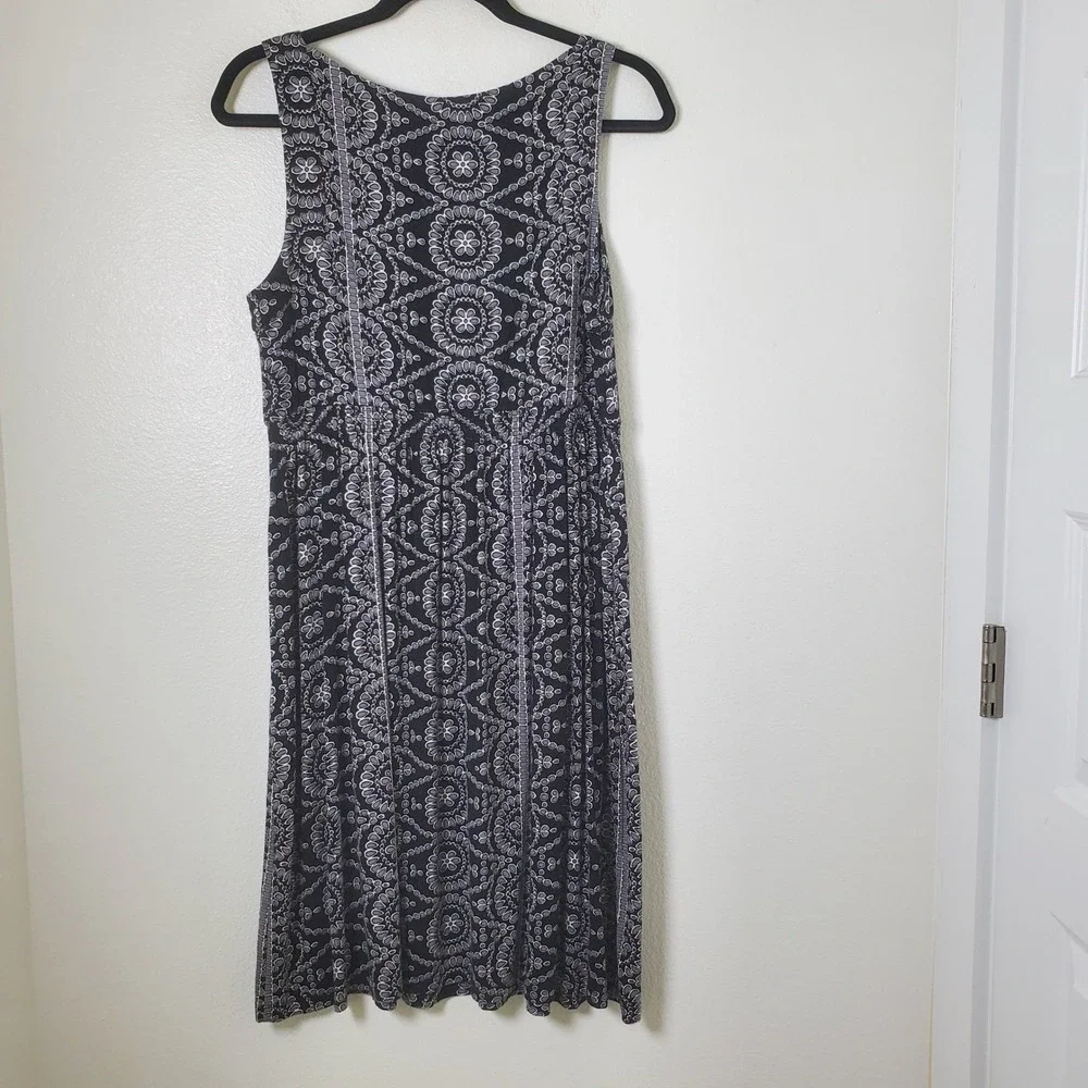 Soma Black & Gray Sleeveless Jersey Knit Dress with Lace Yoke & Pockets Size‎ L